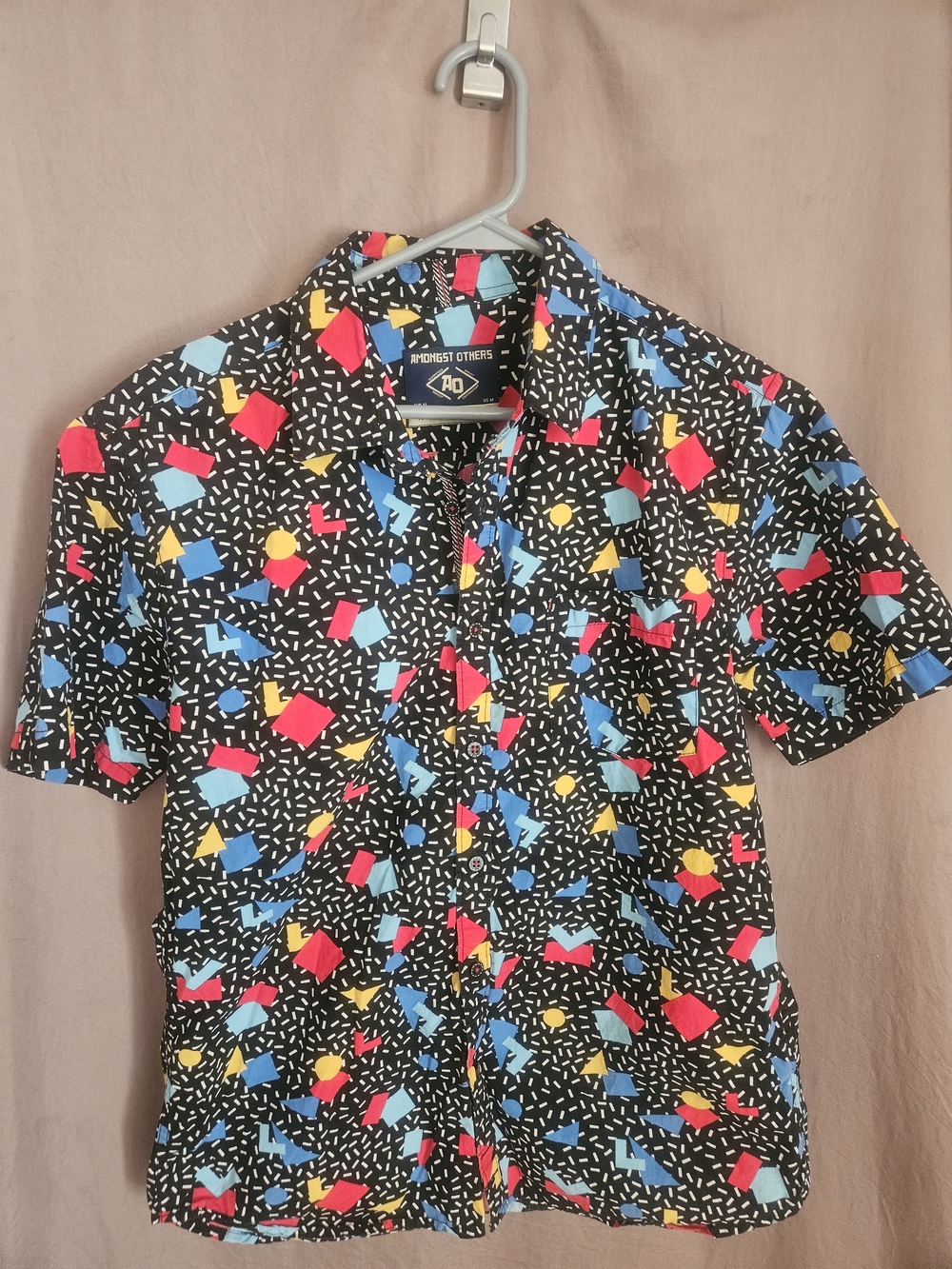 Vintage Amongst Others Men’s Black Short-Sleeve Geometric Print Shirt